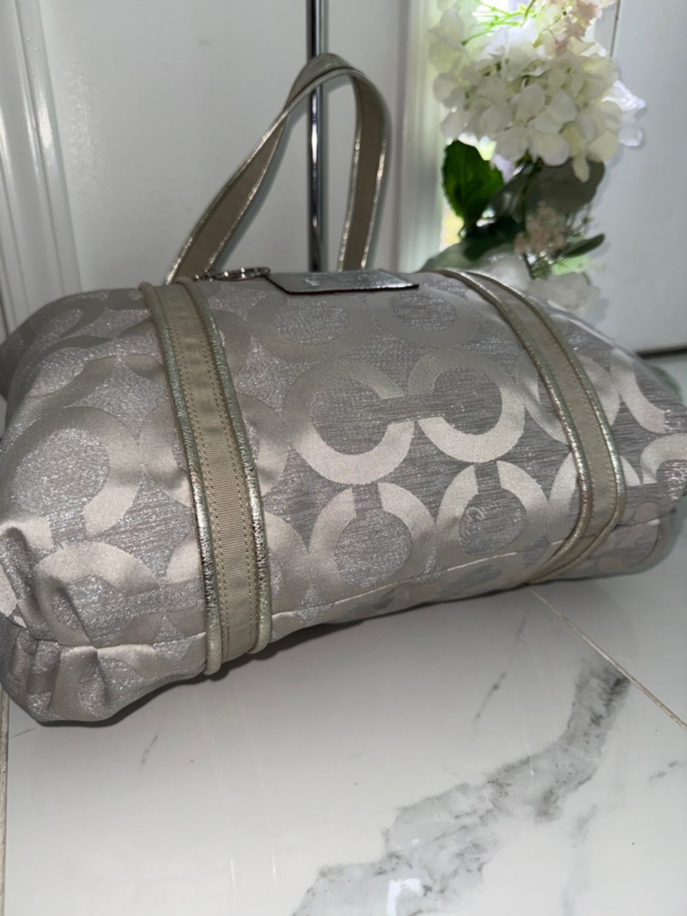 Coach Metallic Silver Signature Shoulder Bag - Picture 9 of 16